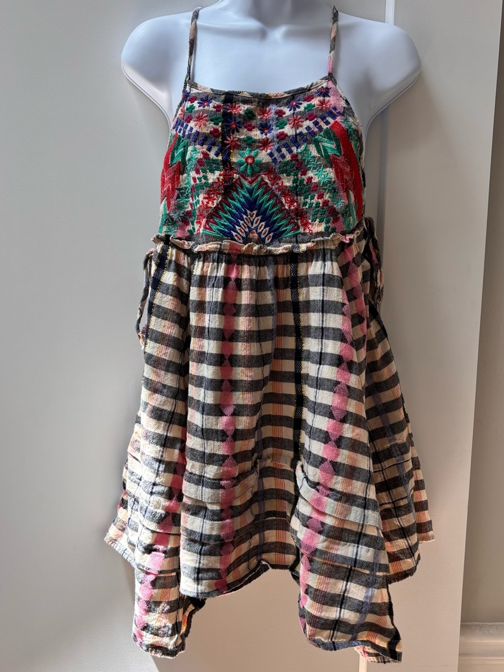 Urban Outfitters Embroidered Multicolor Mini Dress — Pink, Green & Black